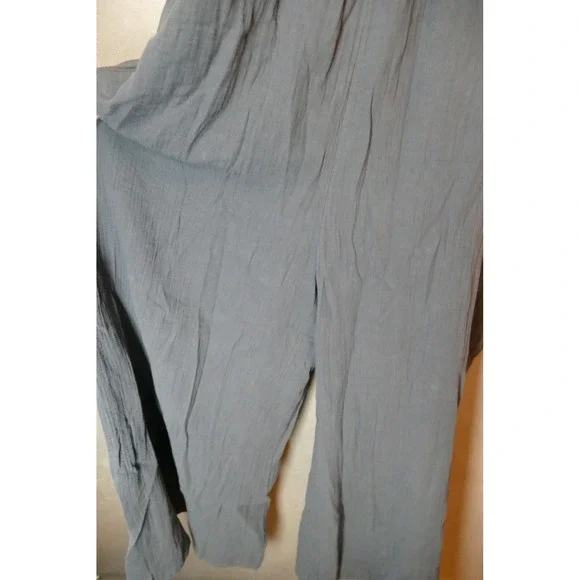 Quince Gauze Smocked Wide Leg Jumpsuit‎ Indigo Blue Organic Cotton XL - Picture 5 of 10